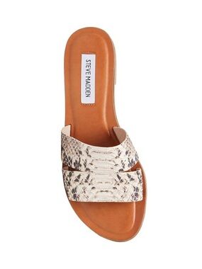 Steve Madden Womens Alexandra Ivory Tan Snake Slide Sandals